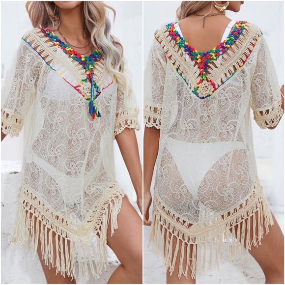 Boho Lace Crochet Beach Cover up - Picture 1 of 3